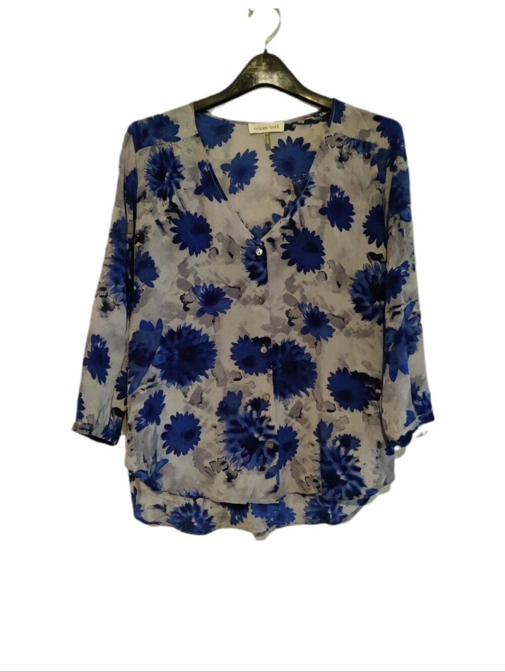 Amour Vert Silk Blue Floral Top Blouse